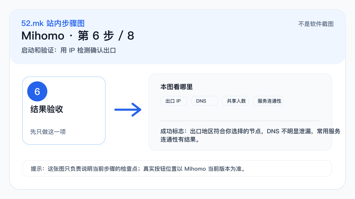 Mihomo IP 检测验收示意图