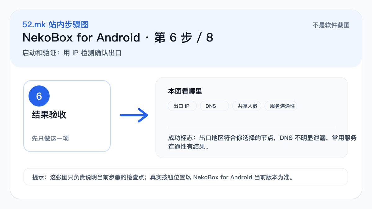 NekoBox for Android IP 检测验收示意图