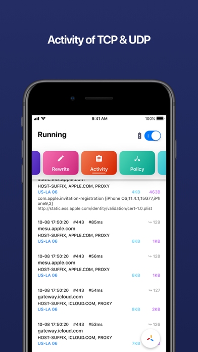 Quantumult X App Store 官方截图,展示 Activity 与 Policy 卡片
