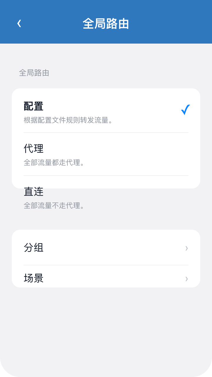 Shadowrocket 全局路由配置代理直连选项截图示意
