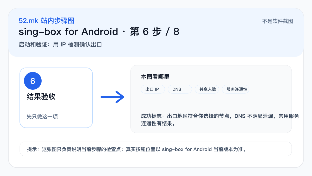 sing-box for Android IP 检测验收示意图