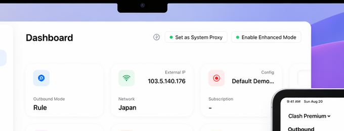 Stash 官方产品图裁切出的 Set as System Proxy 和 Enable Enhanced Mode